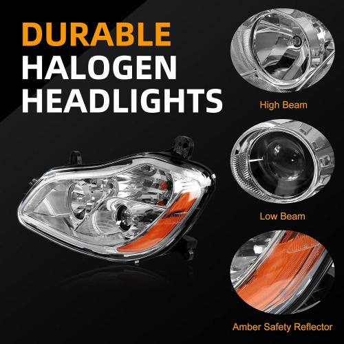 Pair Headlights Assembly for Kenworth T680 2013-2021 | Halogen Headlamp Chrome IP68 Waterproof Anti-Fog Left Driver & Right Passenger Head lights DOT Approved