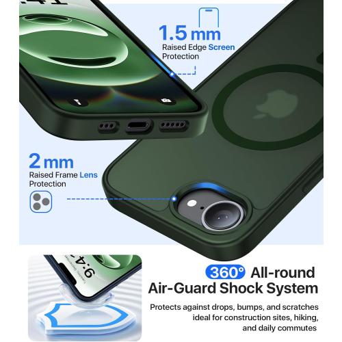 Magnetic Shockproof for iPhone 17e & iPhone 16e Case [Compatible with MagSafe] [Military-Grade Protection] Anti-Yellowing, Matte Protective Phone Case for iPhone 17 e/16 e 6.1, Green