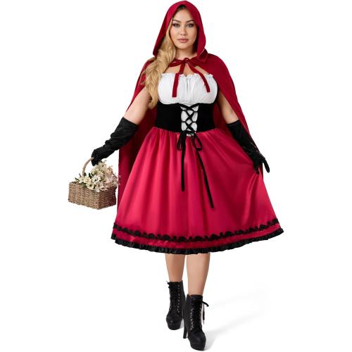 SIZE 3XL Spooktacular Creations Women Little Red Riding Hood Costume, Halloween Hooded Cloak Adult Cape Dress for Fairy Cosplay Party