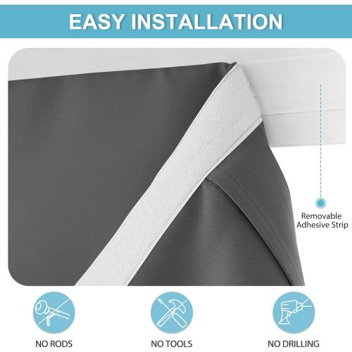 RYB HOME French Door Curtain - Blackout Privacy Thermal Insulated Window Curtain for Patio Glass Front Entry Back Door Kitchen Bedroom, Self Adhesive No Rod Needed, W26 x L69 inch, 1 Panel, Gray