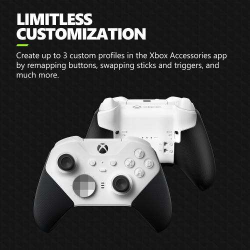 Xbox Wireless Gaming Controller | Elite Series 2 Core | White | Console, PC, and Android | Adjustable Thumbsticks | Trigger Locks
