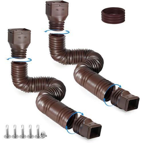 1 Pack Rain Gutter Downspout Extensions, Flexible Downspout Extender with 58 68 Extendable Pipes for Rain Water Drainage, Durable Down Spout Drain Extension with Connector (Brown)