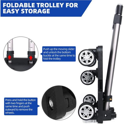 Backpack Trolley, Wheeled Folding Luggage Travel Cart Aluminum -Roller Carrier for Backpack/Schoolbag/Boxes(5 Wheels Detachable)