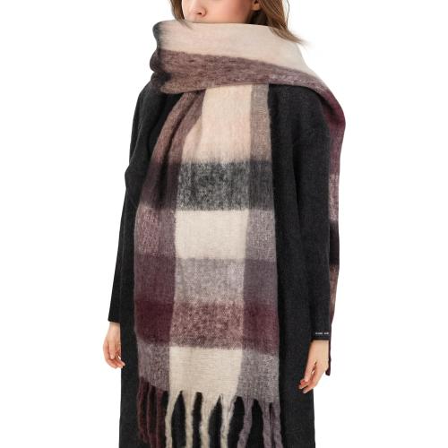 Womens Scarf Winter Big Colorful Checked Thick Warm Soft Scarves Casual Tassel Blanket Scarf