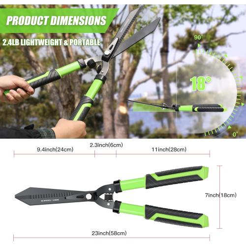 Professional Heavy Duty Hedge Shears 23 - Serrated Blade & Dual Shock Handle, Ergonomic Gardening Clippers with Anti-Rust Coating