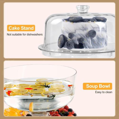 Acrylic Cake Stand with Dome Lid, 12.2 Inch 6-in-1 Clear Cake Plate Carrier with Handle, Crystal Display Holder with Cover for Birthday Parties, Weddings, Cupcakes, Fruit Platter & Home Baking Gift