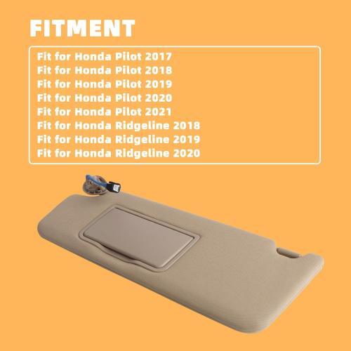 Driver Left Side Sun Visor Compatible with 2017-2021 Honda Pilot 2018-2020 Honda Ridgeline Replacement Sun Shade (Shadow Beige) with Vanity Light/with Makeup Mirror