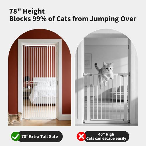78.74 Extra Tall Cat Gate for Doorway, Wide Adjustable 27.56-32.28 No Drilling Pet Proof Safety Door Gate, Pressure Mount Full Dog Barrier for Stairs Kitchen House-White