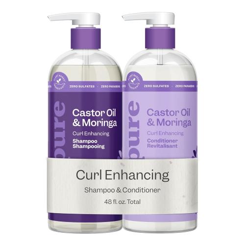 Renpure Castor Oil & Moringa Shampoo and Conditioner Set, Plant-Based*, Curl Enhancing, Moisturized, Manageable & Frizz-Free Curls -Castor & Moringa Seed Oil - Wavy to Curly Hair-24 Fl Oz each, 2 Pack