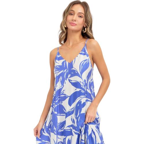 Floral Maxi Dress, Spaghetti Straps V-Neckline, Scoop-Back with Tie Detail, 100% Polyester, S/M/L