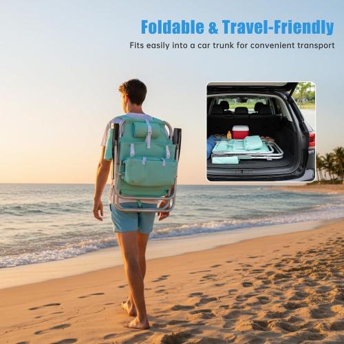 SUNNYFEEL Low Beach Chair 2 Pack, 5-Position Lay Flat Reclining, Backpack Portable Folding Chairs with Cooler Bag & Cup Holder, Heavy Duty 350 LBS, Compact for Beach, Camping, Travel‼️ light dirt spots‼️