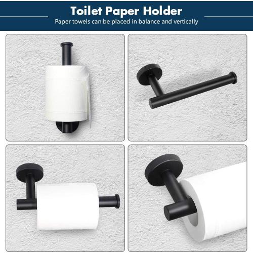 Black 16in TocTen 5 PCS Bathroom Hardware Set SUS304 Stainless Steel-Towel Rack Set Include Lengthen Hand Towel Bar Toilet Paper Holder 3 Robe Towel Hooks Bathroom Accessories Towel Bar Set(Matte Black,16IN)