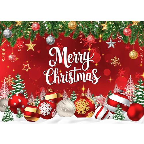 7x5ft Red Christmas Backdrop Merry Christmas Photography Background Xmas Tree Bell Snowflake Party Decoration Banner X-324