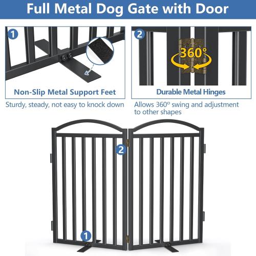 Malier Metal Freestanding Dog Gate, 32'' Height Outdoor Indoor Dog Fences, Extra Wide Foldable Puppy Gate for Stairs (Black, 【2 Panels】 40''W × 32''H)