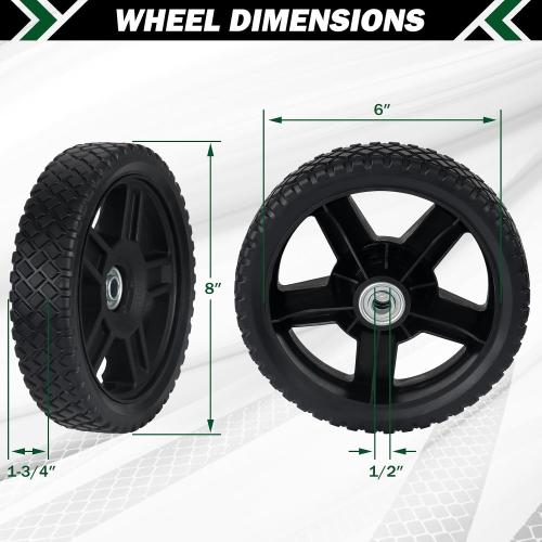 CheeMuii 8 Inch Lawn Mower Wheels 2 Pack 8 Push Lawn Mower Wheels with Bolts and Lock Nuts Kit Fit for Most Standard push Lawn Mowers/Generator/Garden Tiller/Handtruck