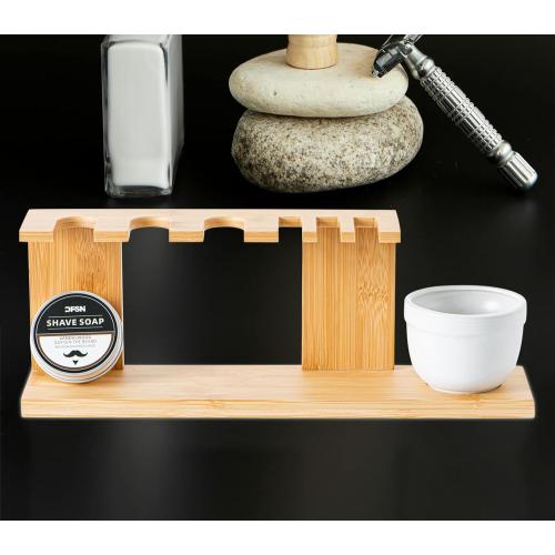 Bamboo Razor And Brush Stand With Shaving Bowl And Shaving Soap Elegant Shaving Brush Stand Premium Shaving Stand Safety Razor Shave Kit Mens Shaving Kit For Men