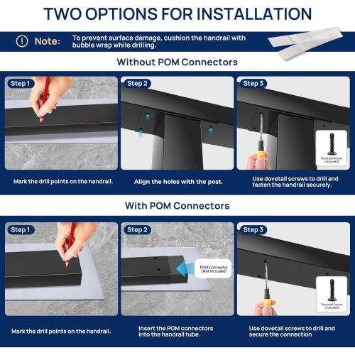 1 Pack 4FTx 2-3/8x1-3/16 Aluminum Black Handrail with Self Drilling Screws Nylon End Caps, Rectangular Handrail Cuttable Flat Top Rail for Deck Stair Railing Indoor Outdoor Cable Railing System