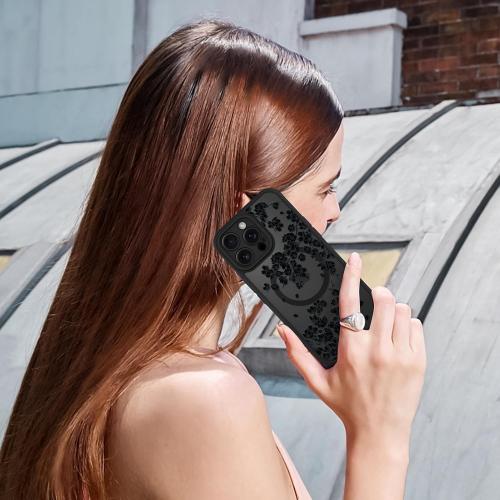 OOK Black Floral Flowers Phone Case Made for iPhone 13 Pro Max 6.7 Inch | Compatible with MagSafe, Magnetic, Translucent Phone Cover, Soft TPU   Hard PC, Anti-Scratch, Shockproof, for Women