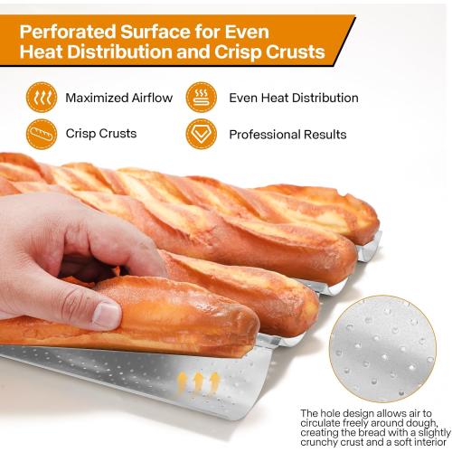 Silver French Baguette Bread Pan Kit, Non-Stick Baguette Tray with Proofing Cloth, Bread Lame for Baking