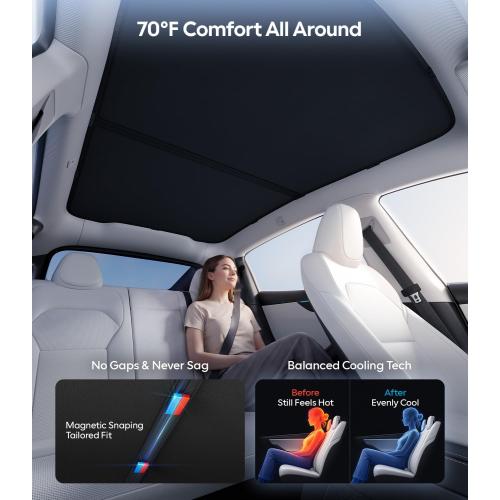 Wigoo Tesla New Model Y Juniper Accessories Sunshade Roof [Never Sag, Nano Ice-Crystal Coatings] Heat Insulation Glass Roof Sun Shade, Accessories for Tesla New Model Y 2025 2026 Launch, Black