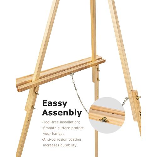 DJAR 63 Wooden Easel Stand for Sign, Dual-use Adjustable Height, Wood Floor Display Easel for Wedding, Welcome Board, Poster, Picture, Photo- Natural