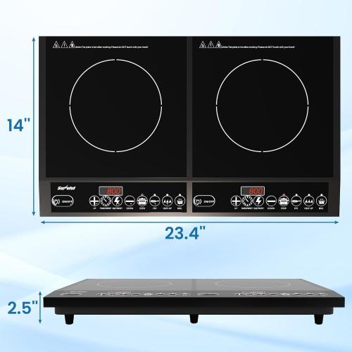 Commercial Double Burner Electric Induction Cooktop, 1000W 800W Dual Induction Hot Plate, 8 Power & 8 Temp Setting, Professional Countertop Burner Stove with Timer, LED Screen, Black