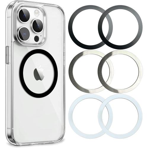 Aothey Universal Metal Rings Compatible with Magsafe Sticker,Magnetic Ring for Phone Cases & Wireless Charging, 6 Pack (2 Black,2 White & 2 Silver)