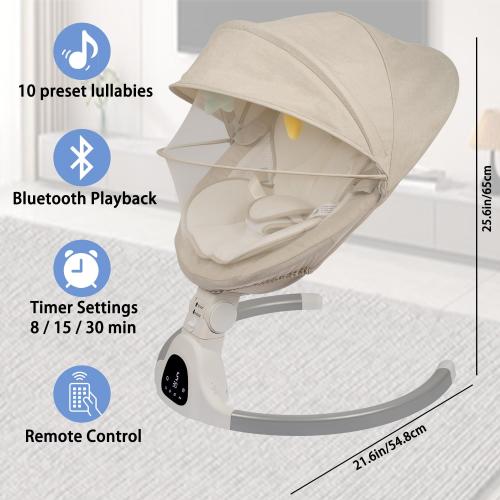 JFOVMCYG Electric Baby Swing for Infants, with Bluetooth Remote Control Timing Function and 10 Music 5 Swing Speeds 3 Seat Positions Baby Bouncer for Boy Girl Indoor & Outdoor Use (Lvory White)
