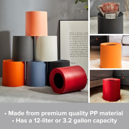 Modern Round Waste Basket - 3.2Gal/12L Open Top Trash Bin - White Garbage Can with Removable Plastic Bin - Keeps Liner Bag Hidden - Bathroom Garbage Can or Trash Can for Kitchen - Minimalist Office