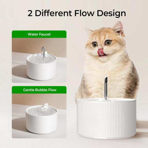 White Voluas Ceramic Cat Water Fountain, 2.2L/74oz Cat Fountains for Drinking Indoor, Automatic Pet Water Dispenser with Ultra-Quiet Pump and Replacement Filter, Kitty Watering Supplies, Easy Clean BPA-Free