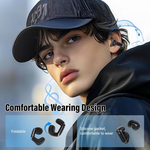Clip On Ear buds, Open Ear Headphones, Bluetooth 5.4 HiFi Stereo Clip Earbuds, 42H, LED Display Wireless EarBuds, Comfortable Lightweight, IP7 Waterproof Earphones, Earbud for Workout Running, Black