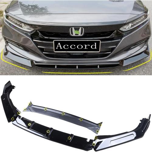 New Front Bumper Lip Compatible with 2018 2019 2020 2021 10th Gen Honda Accord 4 Door Car Front Spoiler-Gloss Black Sport Front Spoiler - 4pcs