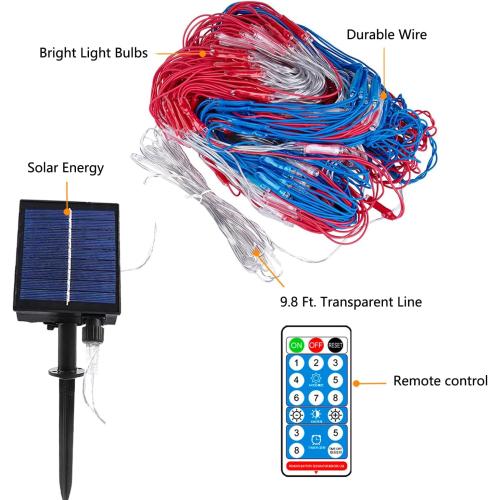 Solar American Flag String Lights - Waterproof 420 Led Solar Powered Flag Net Light for 4th of July Memorial Day Decorations Yard Garden Christmas Festival Holiday Patriotic Party Decoration Outdoor