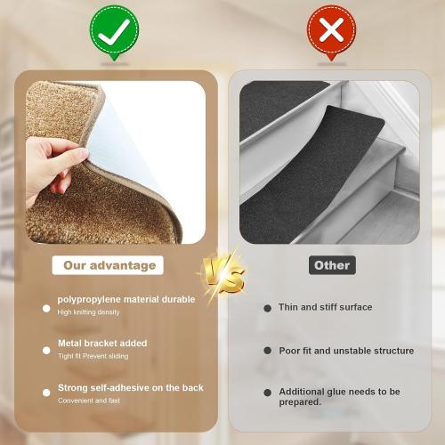 Bullnose Carpet Stair Treads 30x9.5,14 Pcs Non-Slip Peel and Stick for Wooden Steps Indoor with Edge Protection, Pet and Kid Friendly, Stair Runner Rugs (Beige)