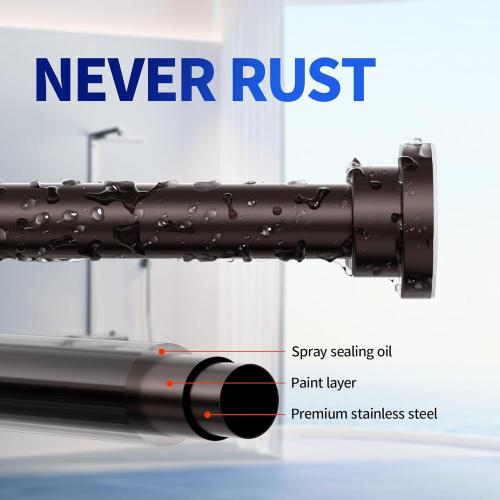 Mcrbeay Shower Curtain Rod, 1 Diameter Heavy Duty Tension Shower Rod | Adjustable 28-74 inch, Non Slip No Drill Spring Loaded Curtain Rod For Bathroom, Shower Stall, No Rust, Bronze