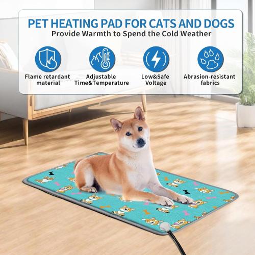 Large Dog Heating Pad  with Smart Thermostat Switch and Power Line Protection Tube,Obtained MET and UL Dual Certification,Waterproof Pet Pad, Suitable for Dogs of All Ages-Blue