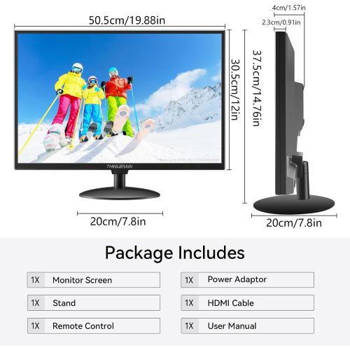 21.5 inch Computer Monitor 1920x1080 PC Monitor with HDMI VGA AV BNC USB Ports, 60Hz, 5Ms, VESA, Display Build-in Speakers for Office Home