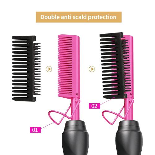 Hot Comb Hair Straightener Pressing Combs - Ceramic Electric Straightening Comb for Natural Black Beard Wigs Holiday Gift- Pink