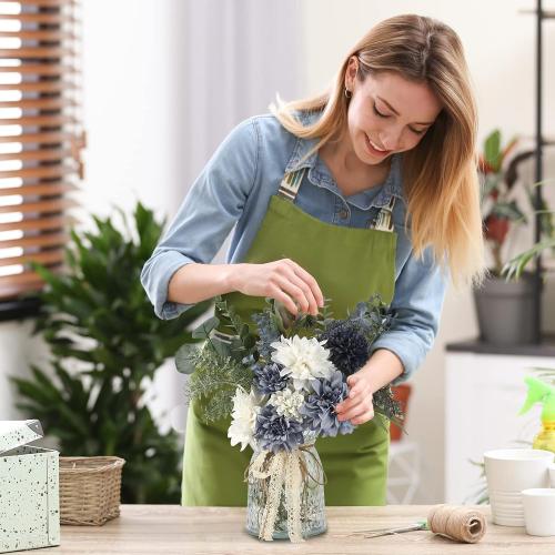 White and blue CEWOR Fake Flowers in Vase, Artificial Flowers Arrangement in Vase, Fake Floral Table Centerpieces Decor for Kitchen Farmhouse Coffee Table Living Room Bathroom Plant Decor
