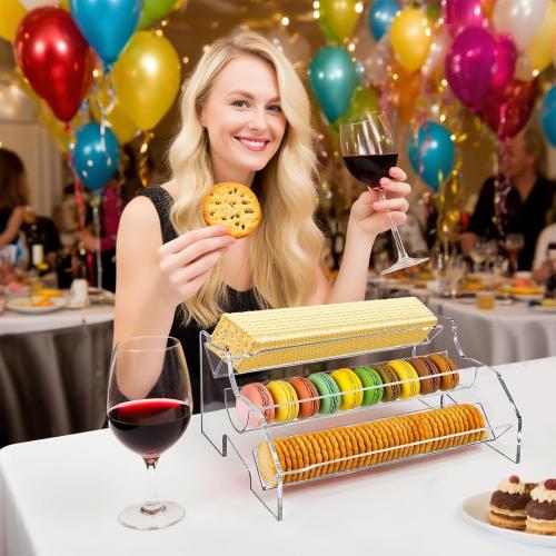 Yopay 3 Tier Acrylic Cracker Trays for Serving, Clear Macaron Display Tray, 11 Inch Biscuit Cracker Holder Stand for Wedding Home Party Events