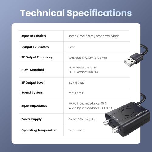 [Upgrade]kurtmark HDMI to RF Modulator with 1.2M HDMI Cable & Power Adapter