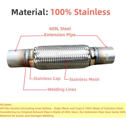 Exhaust Flex Pipe Universal Type 100% Stainless Steel For Heavy Duty and Cars (1 PC, 2X6X10)