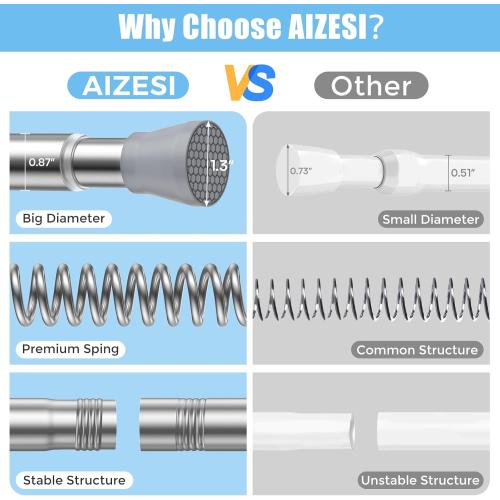 AIZESI Tension Curtain Rod Spring Tension Rods for Windows 28 to 48 Inch, 7/8 Diameter Silver, Adjustable Curtain Rods No Drilling, Shower Curtian Rod for Bathroom, Doorway, Closet