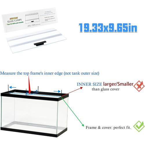 19.33x9.65in Clear Tempered Glass Canopy | Aquarium Fish Tank Hoods FITS FOR most 10 gallon Fish tanks (Aqueon)