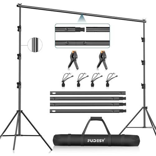 FUDESY Photo Video Studio 10 x 10Ft Heavy Duty Adjustable Backdrop Stand,Background Support System for Photography with Carry Bag, 6 Pcs Clip Clamps