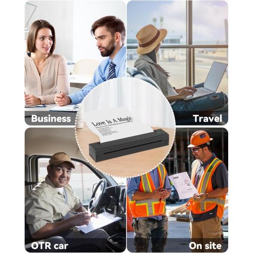 Portable Printer Wireless for Travel, D80 Thermal Printer, Inkless Printers, Compatible with iOS, Android, Laptop, Supports 8.5 x 11 US Letter & A4 & A5 for Home Use, Office, Vehicles, Black