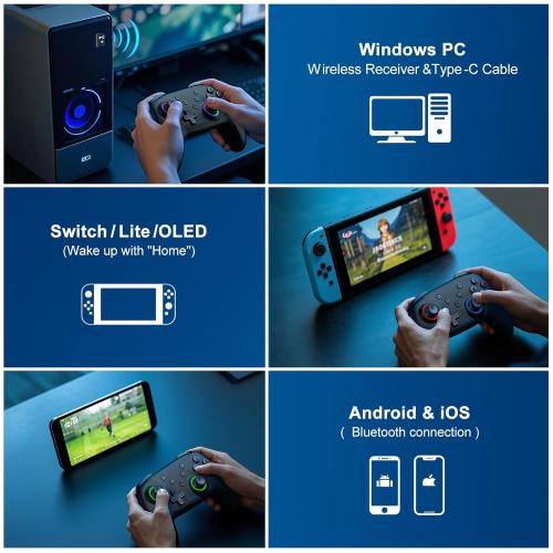 Wireless PC Gaming Controller - Enhanced Wireless Blue-tooth Controller with Hall Joysticks & 1000mAh Battery-Game Controller Work for Android/iOS/Steam and Switch 2/1 with Turbo Controller with Programmable (Black-PC)