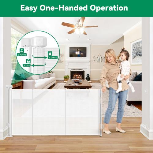 Reinforced 85 Inch Wide Retractable Dog Gate Extra Long Baby Gate with Support Rods – Prevent Crawling Under, Indoor Extra Wide Retractable Baby Gate Retractable Gate Outdoor Gates for Decks, White