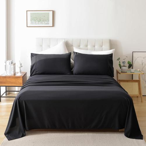 Size Queen Color Black Whitney Home Textile Queen Sheet Set, Soft Microfiber Hotel Bed Sheets Queen Size, Extra Deep Pocket, Luxury Breathable Bedding Sheet & Pillowcase Sets, 4 Piece Wrinkle Free Oeko-Tex, Black