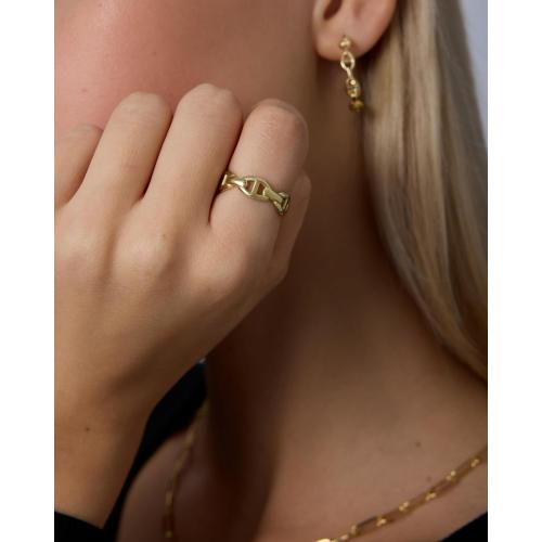 PAVOI Waterproof Link Ring - 14K Gold Plated Link Chain Ring for Women - Stackable Stainless Steel Thin Trendy Jewelry